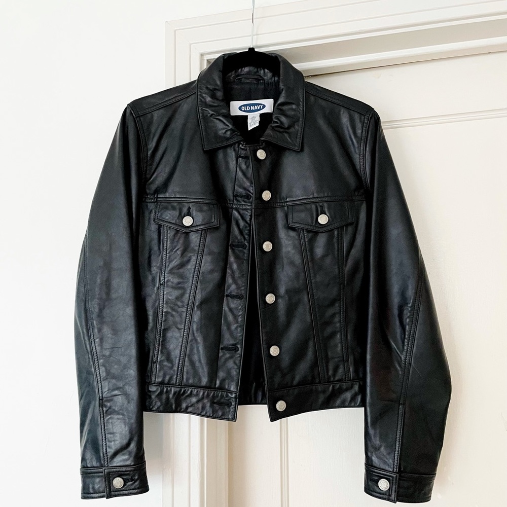 Rare gap genuine leather black jacket button up
